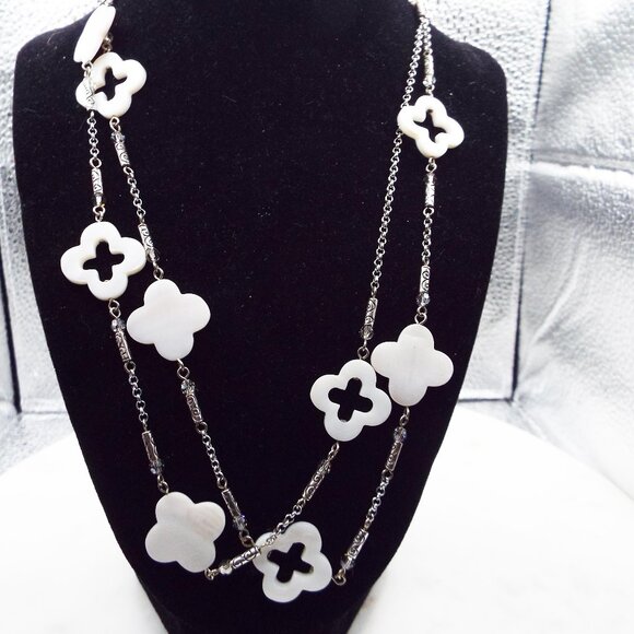 BRIGHTON MOP CLOSED/OPEN CLOVER QUADRAFOIL ALHAMBRA CRYSTALS 42" L. NECKLACE F - Picture 1 of 7